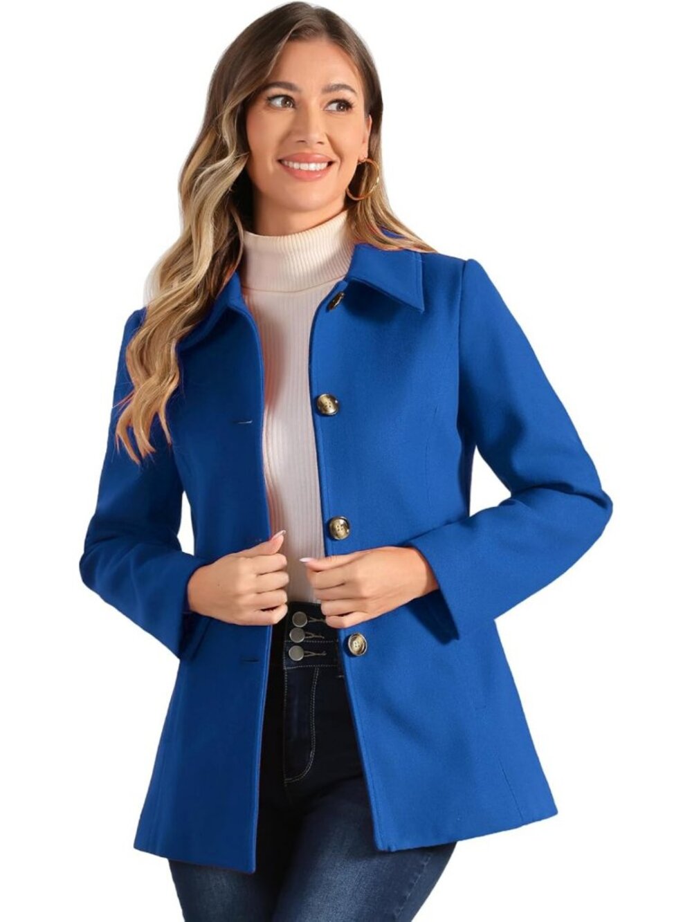 Chic Women's Winter Overcoat, Single Breasted Pea Coat for Office & Casual Wear